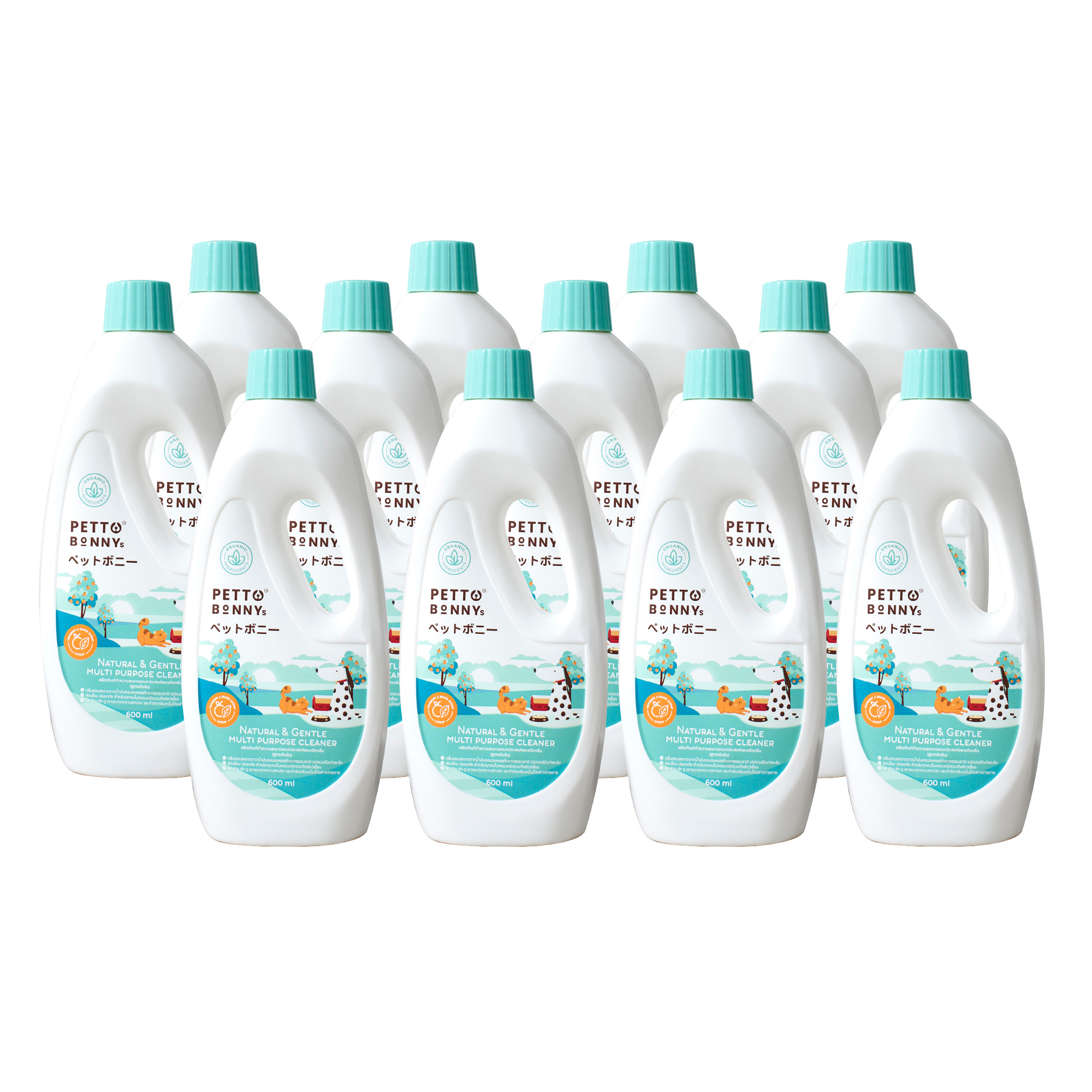 น้ำยาทำความสะอาดอเนกประสงค์ PETTO BONNYS สูตรเข้มข้น กลิ่นเปปเปอร์มินต์และส้ม 600 มล. แพ็ค 12 ขวด